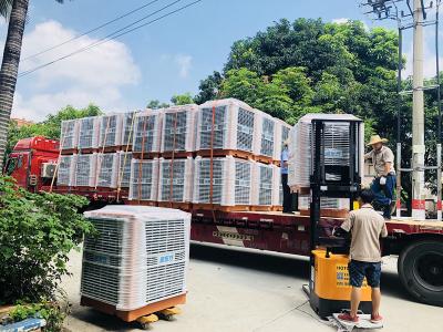 馬來西亞印尼東帝墳客商采購256臺潤東方環(huán)?？照{(diào)冷風(fēng)機(jī)